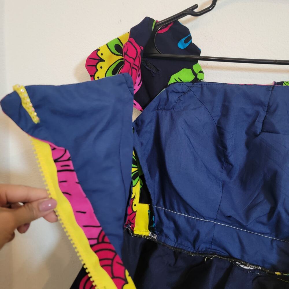 Floral Retro Unique Handmade Blouse Top Asymmetrical Ruffle Lined Zip Back - Picture 8 of 11